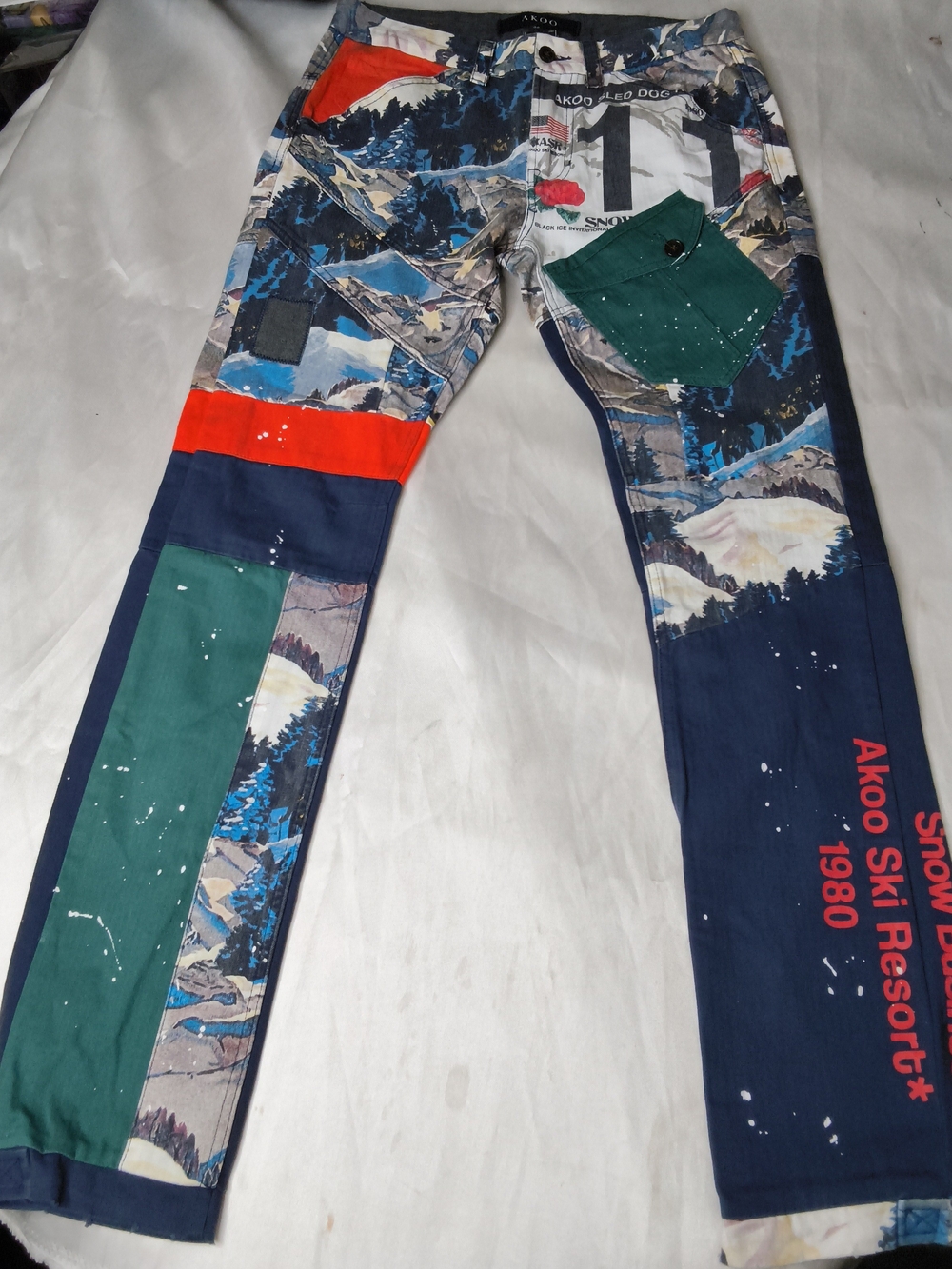 Akoo Multi-Color Patchwork Ski Pants - Green/Navy/Red Accents